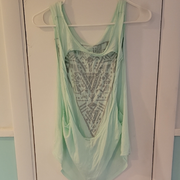 Forever 21 Light Green Tank with Black Tribal Design - Picture 3 of 4